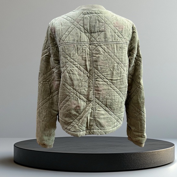 Anthropology sz LG olive utility jacket zip front pockets quilted coat sz LG - Picture 3 of 12